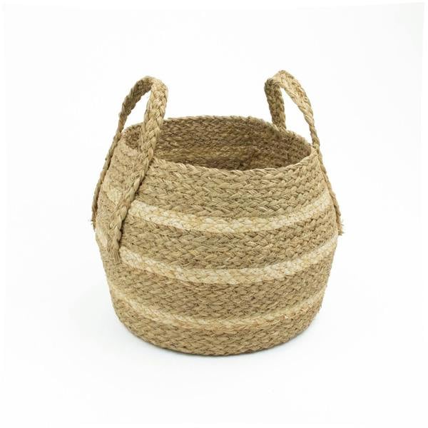 JVL Palma Natural Woven Belly Storage Basket with Handles for Living Spaces, Brown