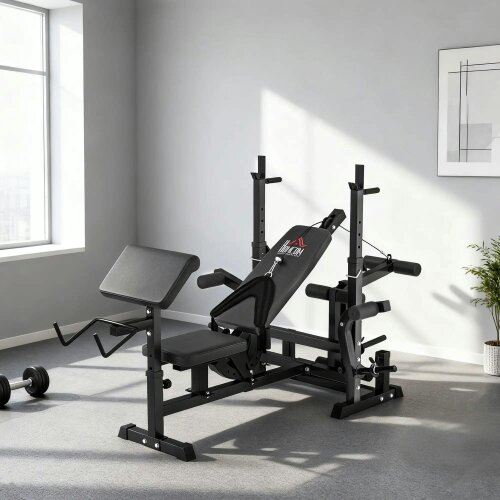 Bobobiy Weight Bench, 6 in 1 Adjustable Bench Press with Leg Extension, Multi-Function Home Gym Equipment for Strength Training Weightlifting