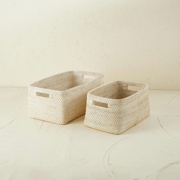 Colourful rattan storage baskets in 4 colours - Coastal Villa Homeware