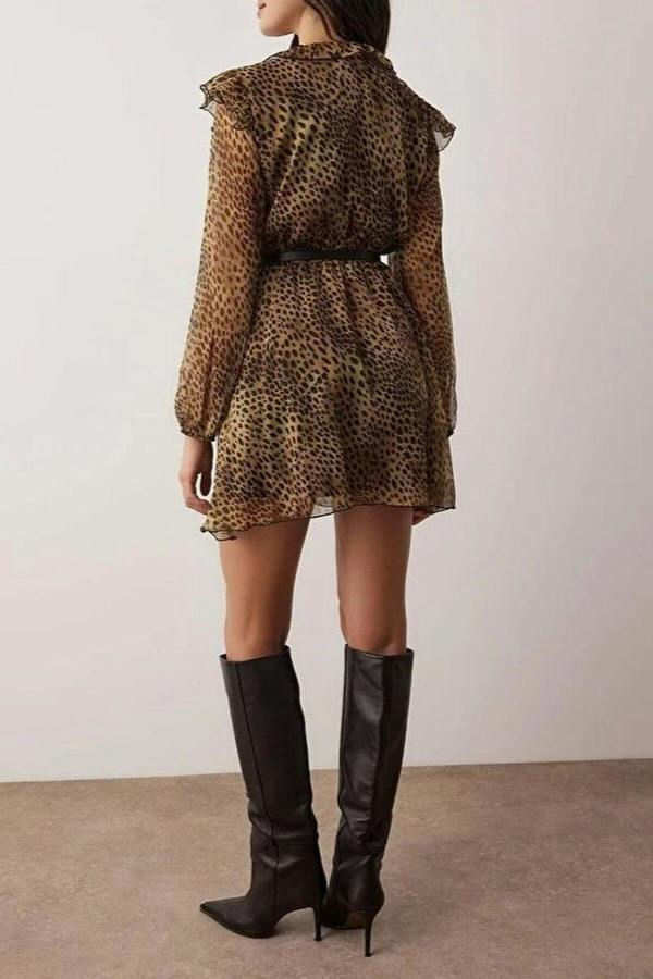 WOVCOR Belted Animal Mini Woven Dress