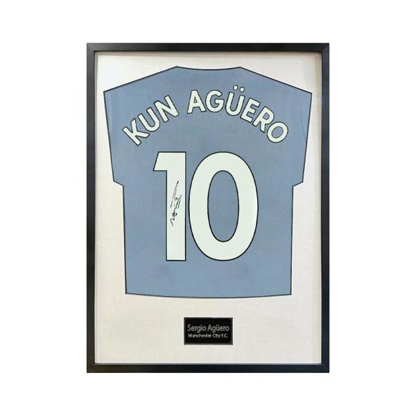 Sergio Agüero Signed Manchester City Shirt Standard Frame