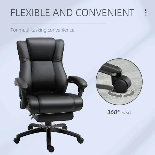 Black PU leather swivel desk chair with thick padding and 360° swivel base