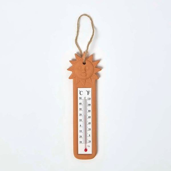 HOMESCAPES Outdoor Thermometer with Orange Sun Design