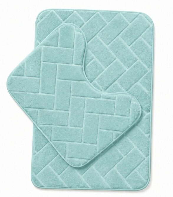 Night Zone Memory Foam Bath Mat Set – Block Bricks Design Non-Slip Bathroom Rug - Aqua