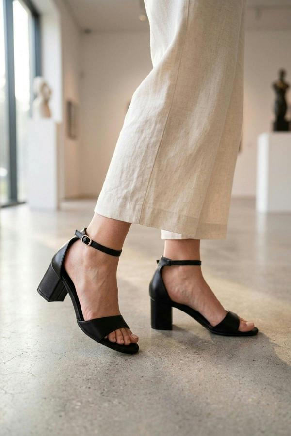 Saoirse Minimalist Block Heel Ankle Sandals - Black