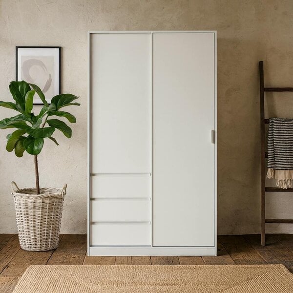 Wyld Haus Budapest White Wooden Wardrobe 2 Doors 3 Drawers