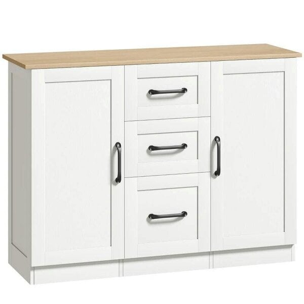 Sideboard Storage Cabinet, Modern 110 cm Buffet Storage Cabinet with 3 Drawers and 2 Soft Close Doors, White