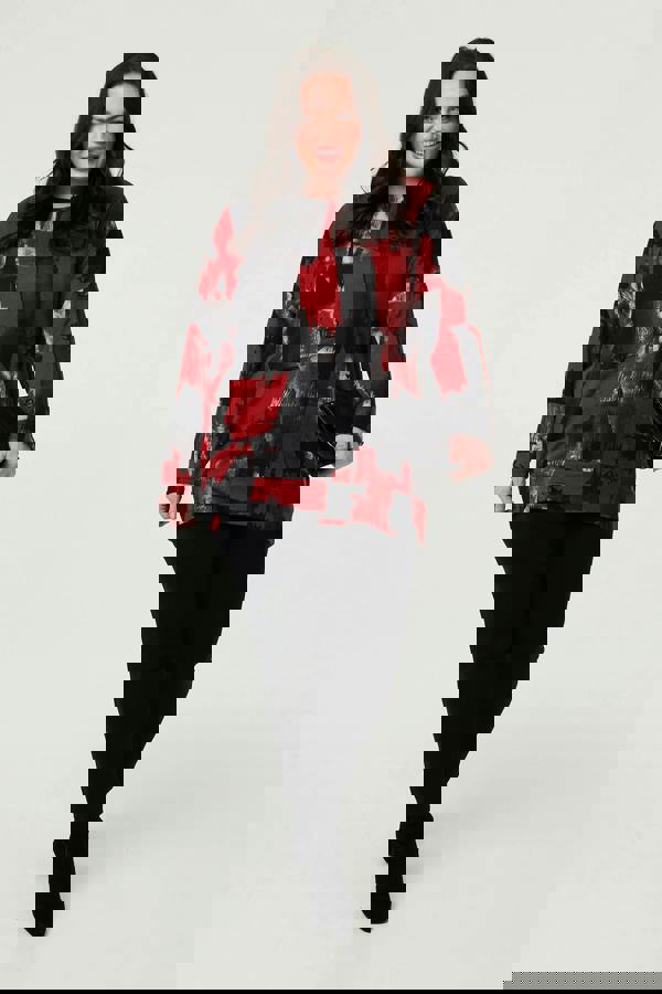 Red | Curve Abstract Knit Long Sleeve Jumper