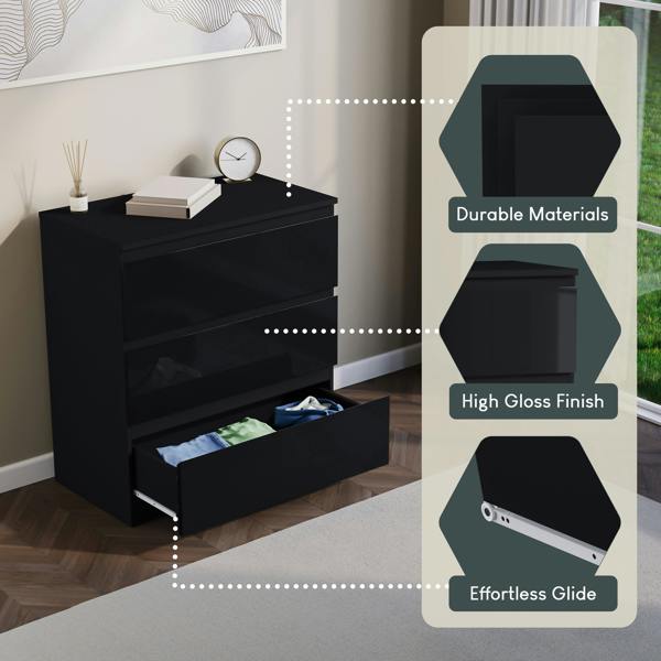 Vida Designs Glinton 3 Drawer Chest, Black