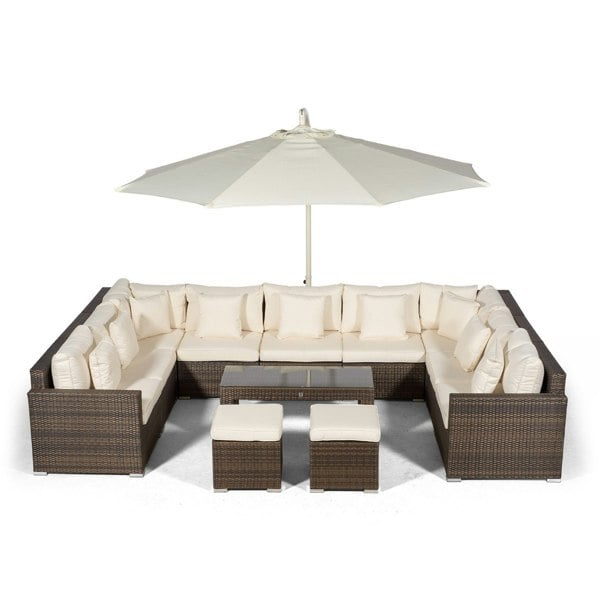 Giardino Havana 9 Seat Rattan Sofa Conversation Set w/ Coffee Table and 2 Stools