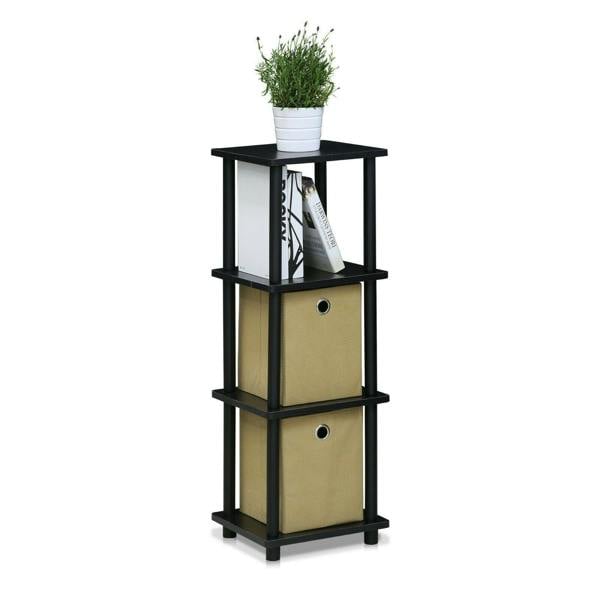 WALPLUS Space-Saving /BK/BR Turn-N-Tube 3 Tier Shelf with Bins, Blackwood/Black/Brown for Small Spaces - SKU 17052BKW