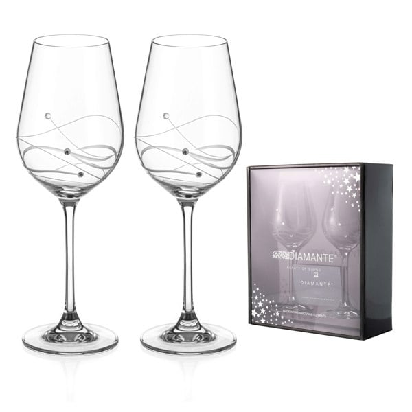 Diamante White Wine Glasses with ‘Bliss' Design - Set of 2