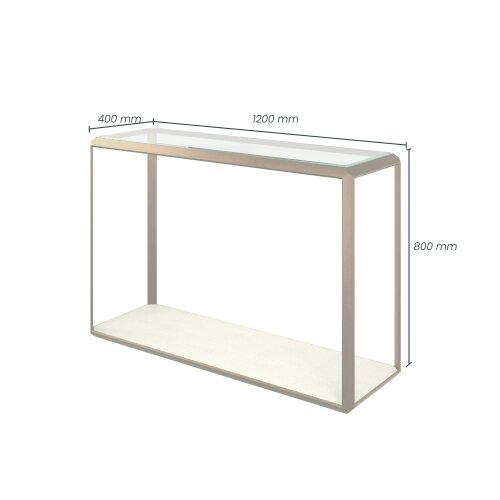 Wyld Haus Aracaju Ivory Shagreen and Brass Glass Top Console Table
