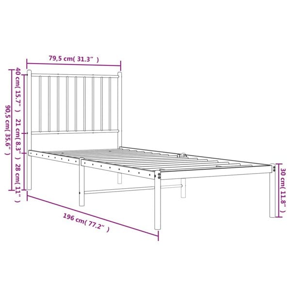 Berkfield Metal Bed Frame with Headboard Black 75x190 cm 2FT6 Small Single