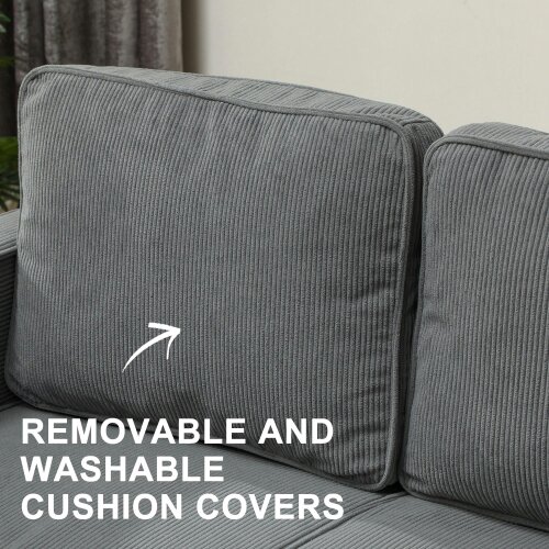 Wyld Haus Sono Vare Corduroy Grey Compact 2 Seater Sofa Natural Wooden Legs