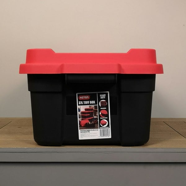 Samuel Alexander 37L Black and Red Tuff Stackable Storage Box with Lid and Carry Handles