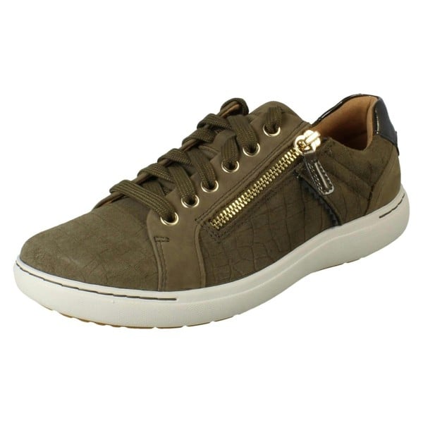 Clarks Ladies Clarks Leather Trainers Nalle Zen - Dark Olive