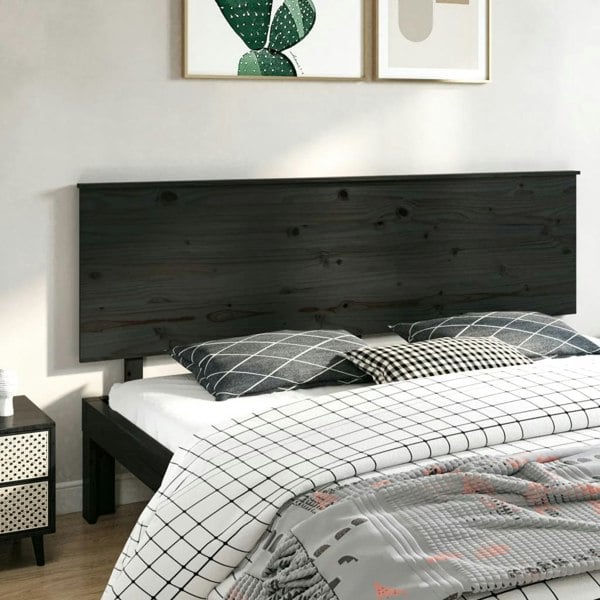 Berkfield Bed Headboard Black 204x6x82.5 cm Solid Wood Pine
