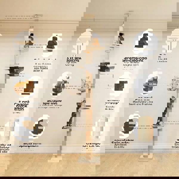 Skylos Cat Tree Activity Center Scratching Post with Condo Perch Bed Hammock