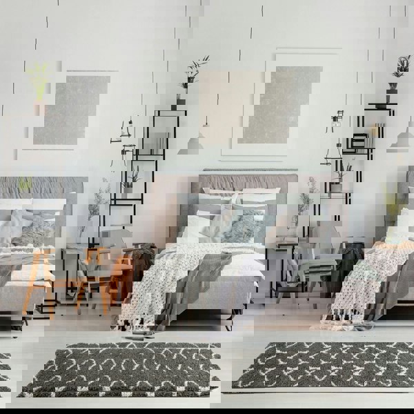 Trellis Design Thick Shaggy Area Rugs Dark Grey