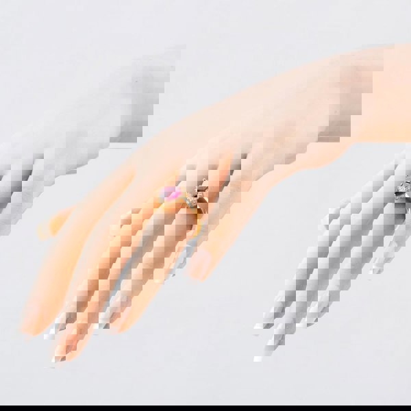 T. H. Baker 9ct Yellow Gold Red Cubic Zirconia Heart Cluster Ring RBD026YRU