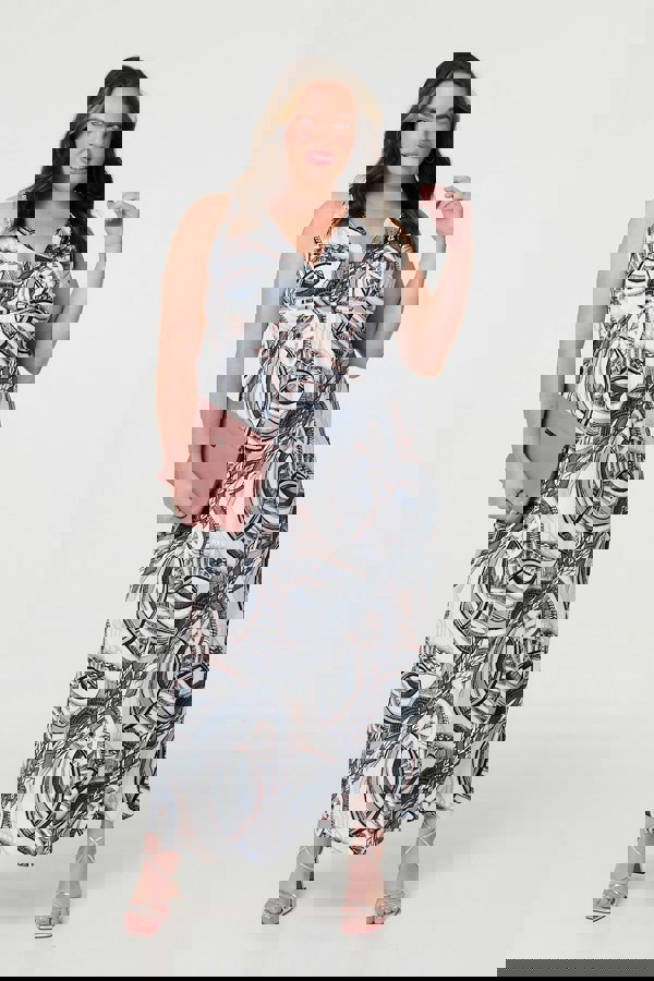 Navy | Abstract Print A-Line Maxi Dress