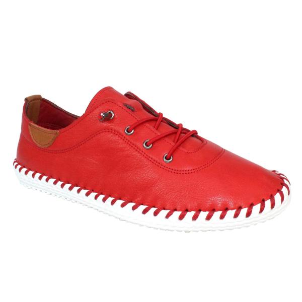 Lunar Womens/Ladies St Ives Leather Plimsolls - Red - 
