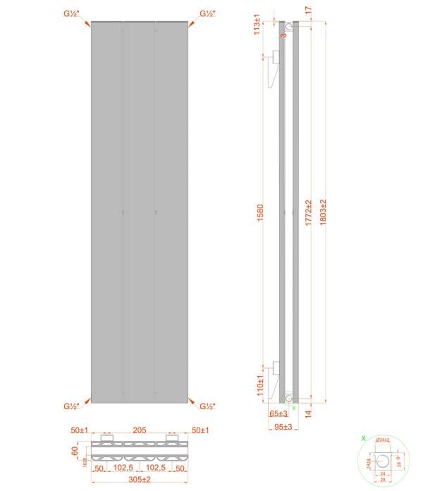 MYHOMEWARE 305mm x 1800mm Double Aluminium Panel Radiator in White - Model Mira - Wall-mounted
