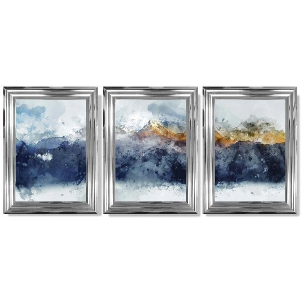 Artze Wall Art Framed Set of 3 Blue Yellow Mountain Art Prints