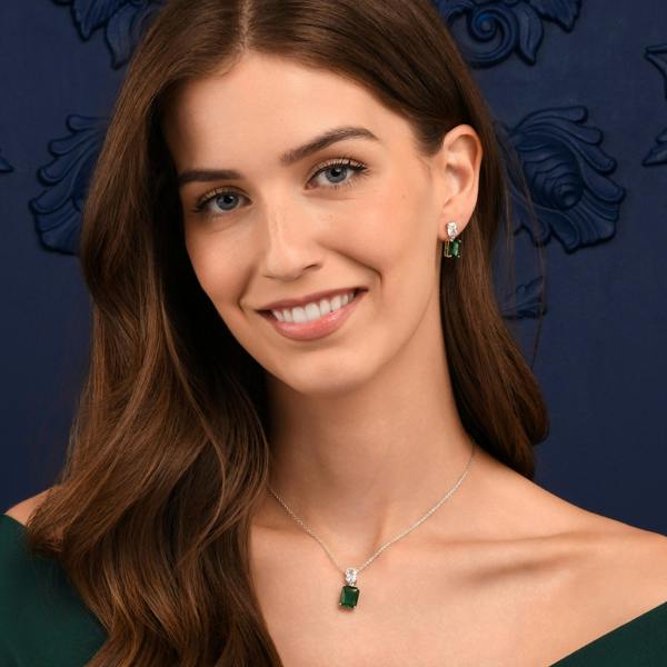 namana Green Sterling Silver Double Rectangle Statement Pendant Necklace