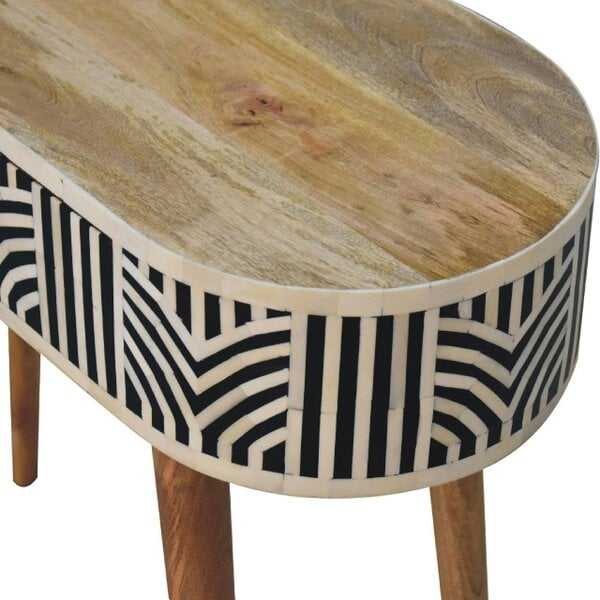 Wyld Haus Honolulu Monochrome Black and White Bone Inlay Console Table with Storage Drawer