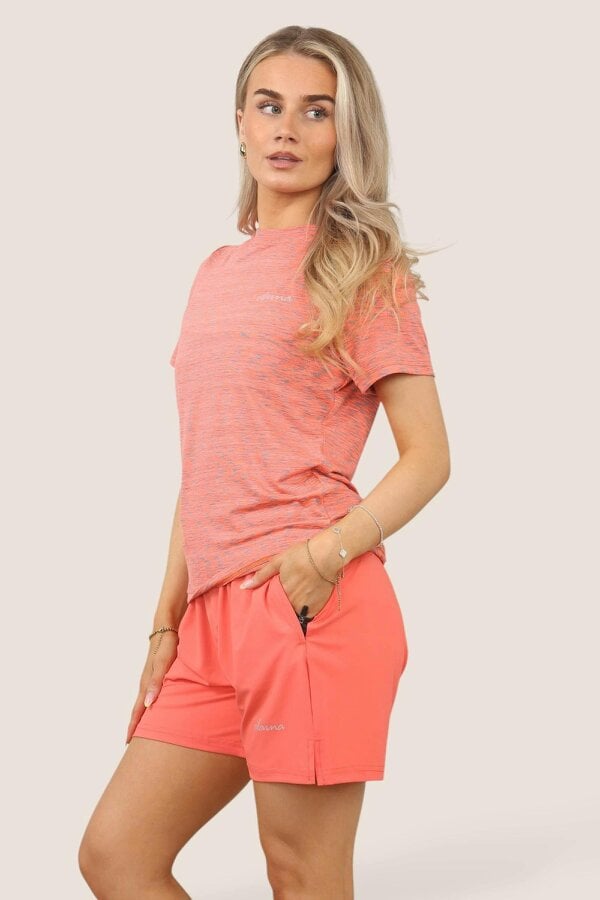 Elaina Fashion Women's Activewear Set – Lightweight Performance T-Shirt & Shorts with Pockets, Gym, Yoga, Running | Various Colours - Coral