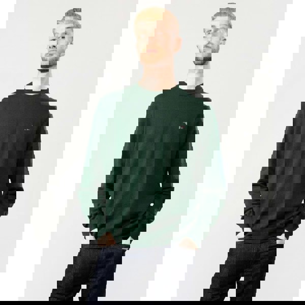 GANT Mens Classic Cotton Crew Neck Jumper - 374 Tartan Green