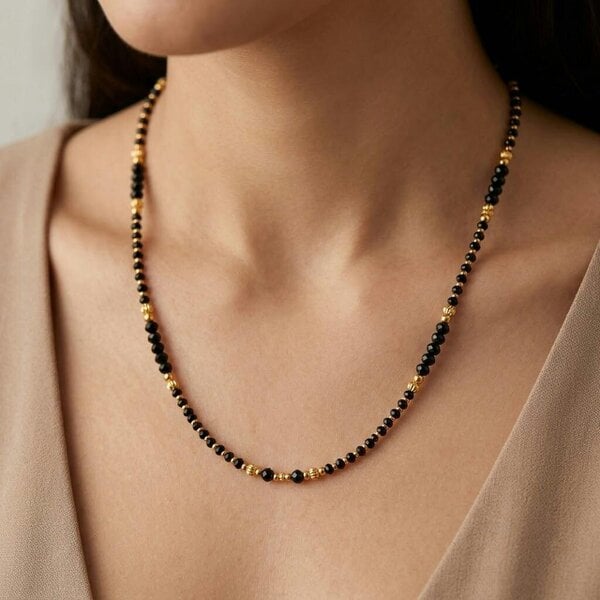 The Colourful Aura Black Crystal Bead Gold Plated Mangalsutra Necklace 16 Inch