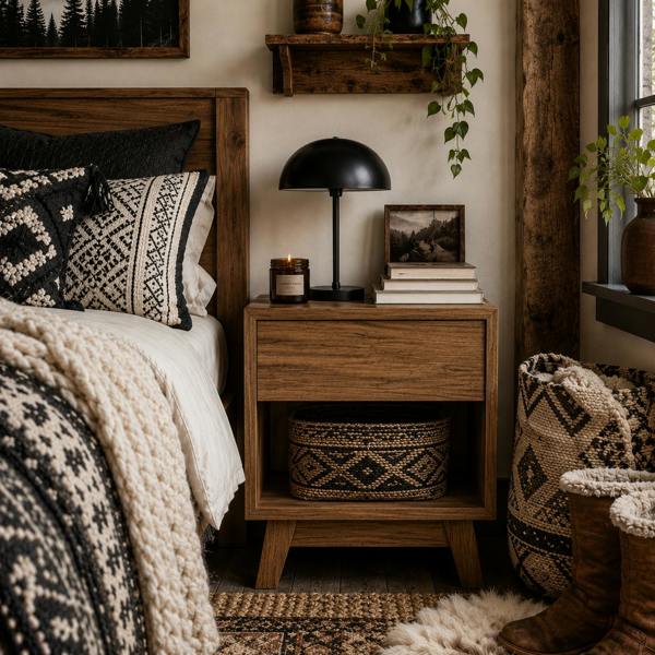 Wyld Haus Novafa Walnut Brown Bedside Table With Drawer And Shelf Storage