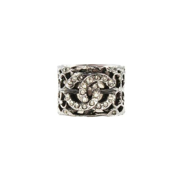 Chanel CC ring gunmetal and crystal