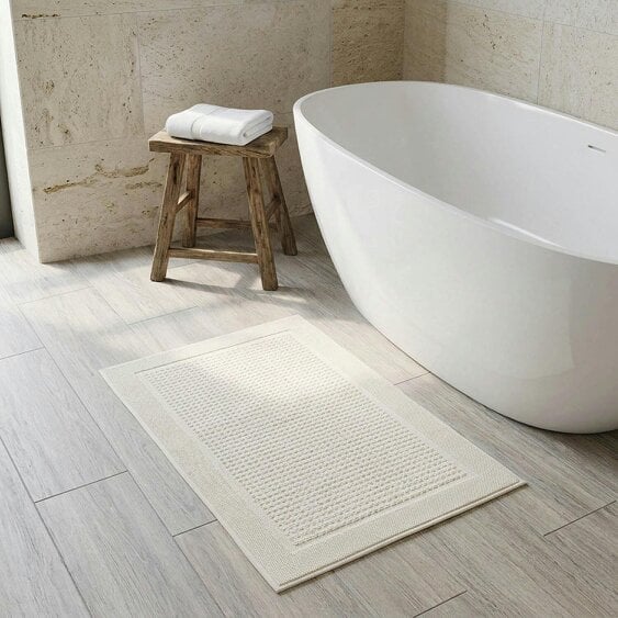 Vision V850 - 2 Pack 100% Cotton Bath Mats - Ecru - Bath Mat - 100% Cotton