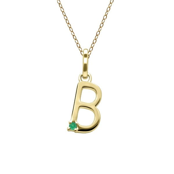 Gemondo Initial Emerald Letter Necklace In 9ct Yellow Gold