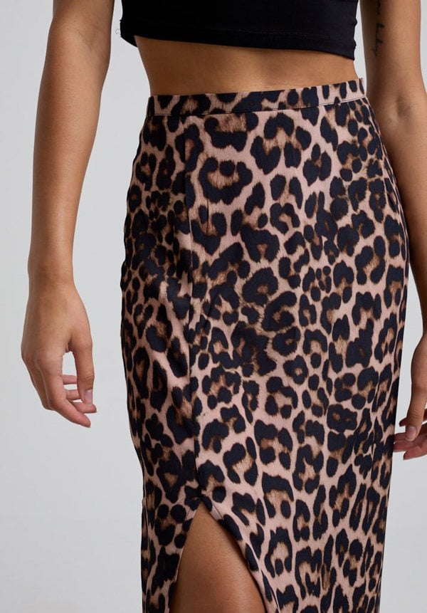 Grace Big Cat Midi Skirt in Brown