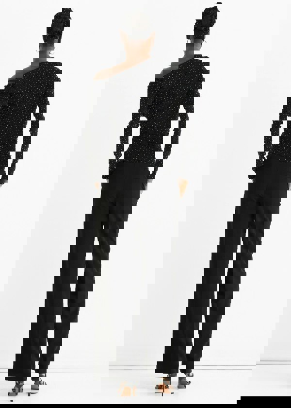 Gini London Black Diamante Slash Neck Top