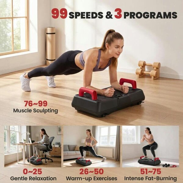 Vibration Plate Exercise Machine with 99 Speed Levels, 3 Programs, Quiet Vibrating Plate with Resistance Bands
