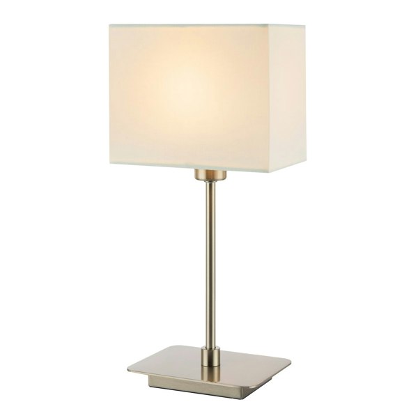 Contemporary Satin Nickel Bedside Table Lamp with White Cotton Fabric Shade Image 1