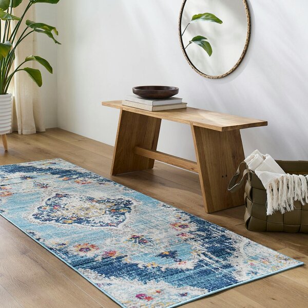 Livabliss Floransa-Vintage Blue Beige Grey Pink Traditional Boho Rug - 80 x 220 cm