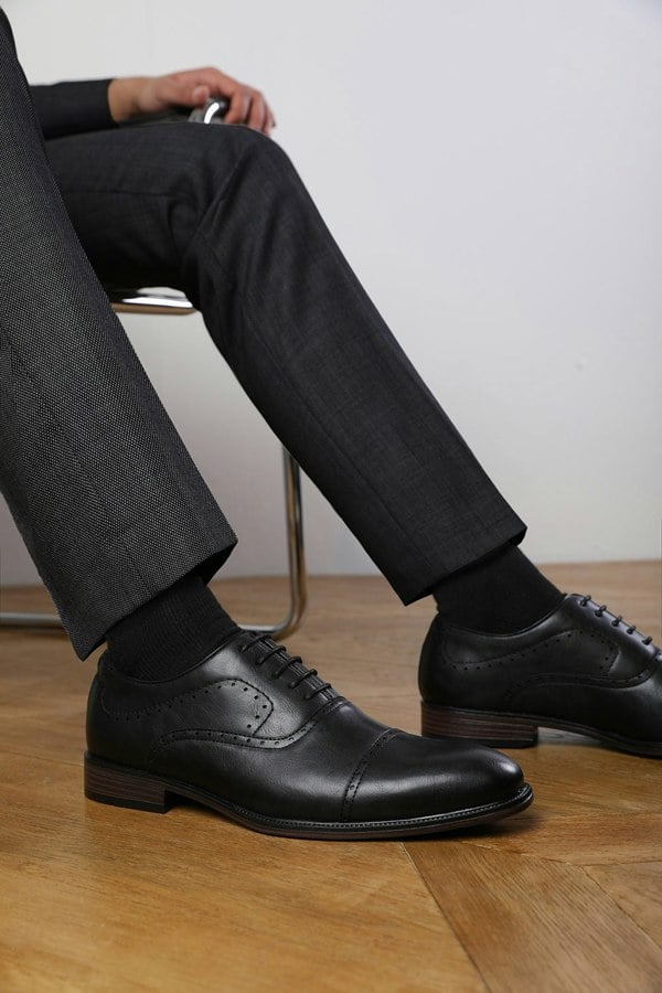 Where's That From Michael Textured Oxford Lace Up Work Dress Shoes in Black Faux Leather