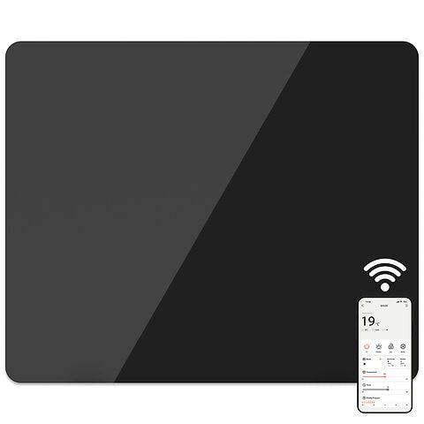 Mylek Radiator Glass Panel Heater Black Slimline, Wifi Enabled Smart APP
