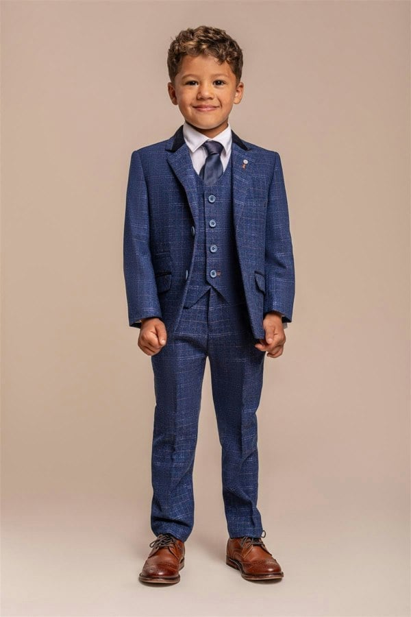 Boys Kaiser Blue Three Piece Suit Front