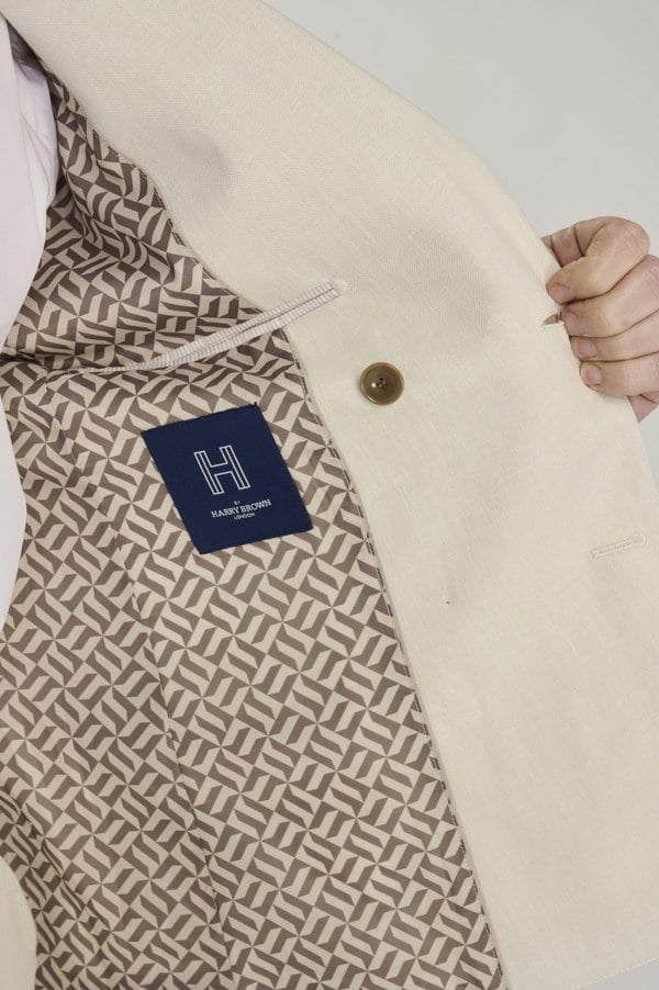 Harry Brown London Giacomo Cotton Linen Double Breasted Suit Jacket in Stone