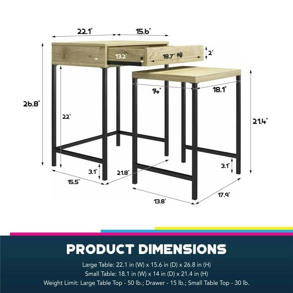 Dorel Home Tamlin Nesting End Table Linseed Oak