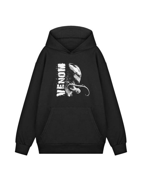 Marvel Mens Black Black And White Hoodie