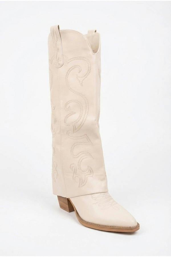 Ivy Womens Embroidered Western Cowboy Boots - Beige